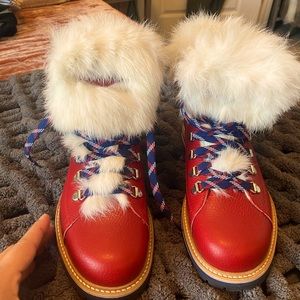 BRAND NEW never worn Overland calfskin boots with rabbit fur lining. MSRP $499.